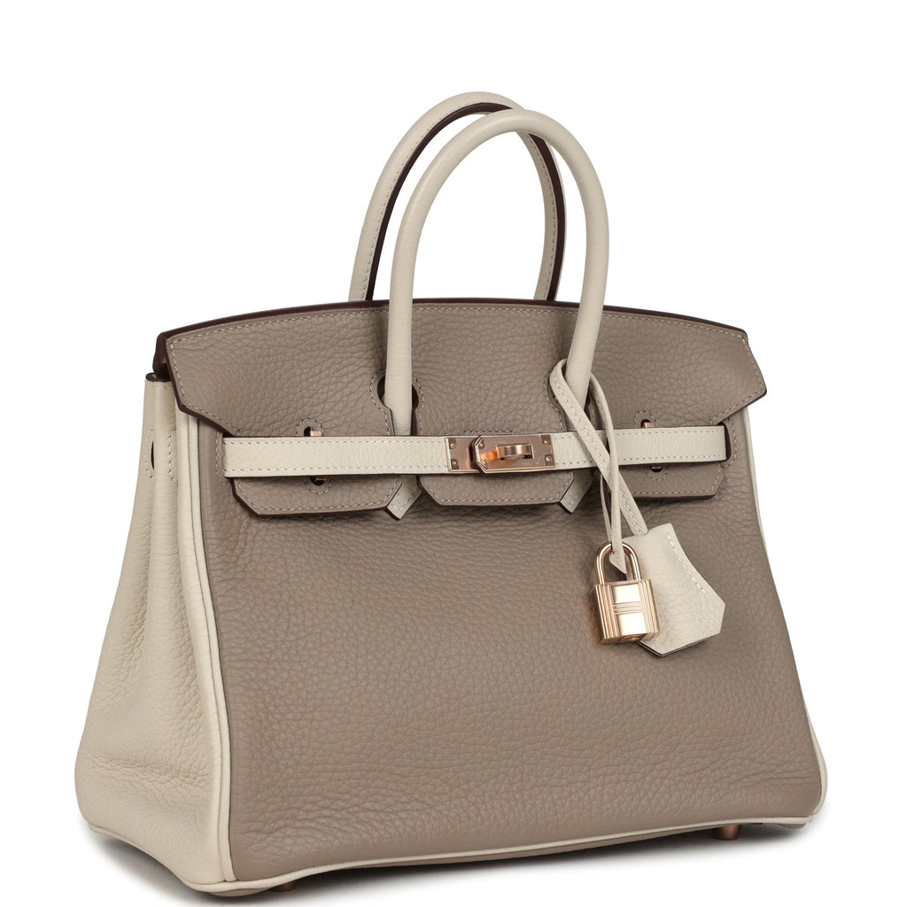Hermès Special Order (HSS) Birkin 25 Gris Tourterelle and Craie Clemence Rose Gold Hardware