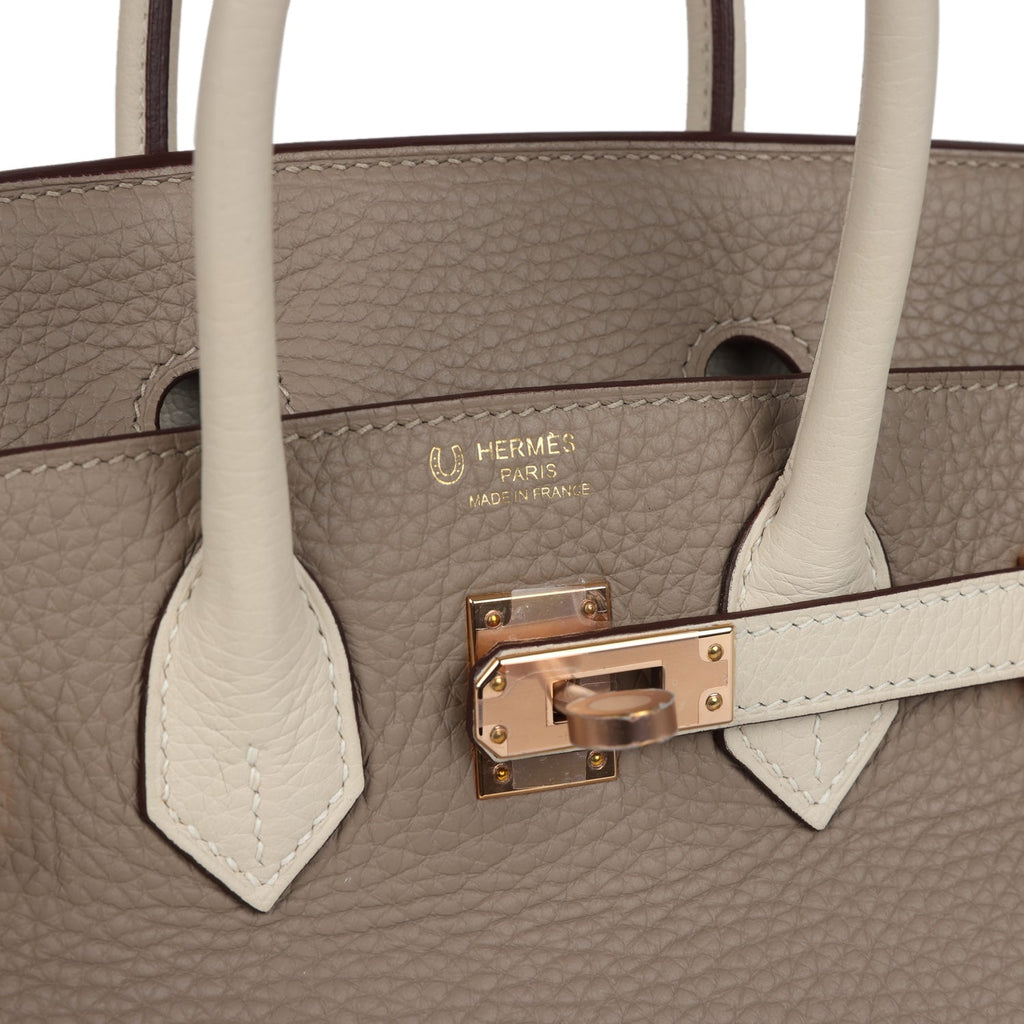 Hermès Special Order (HSS) Birkin 25 Gris Tourterelle and Craie Clemence Rose Gold Hardware