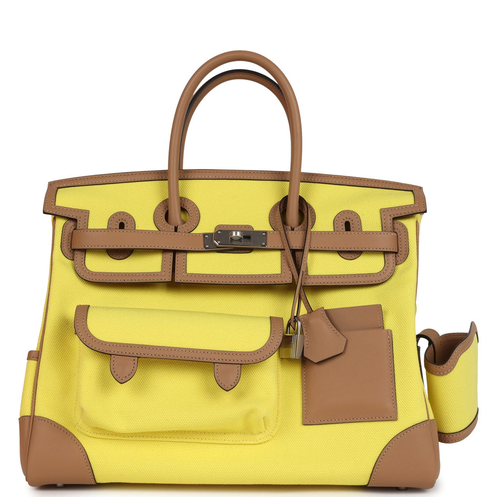 Birkin 35 Jaune Citron Toile and Chai Swift Palladium Hardware