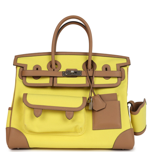 Birkin 35 Jaune Citron Toile and Chai Swift Palladium Hardware