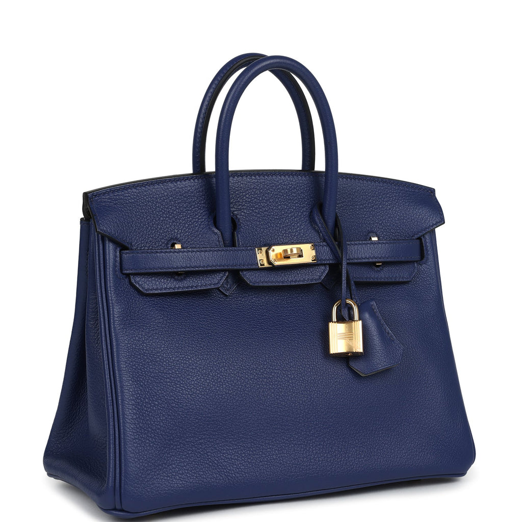 Birkins 25 Bleu Saphir Verso Novillo Gold Hardware