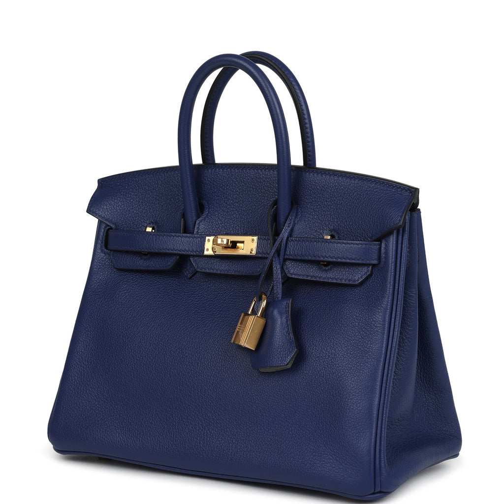 Birkins 25 Bleu Saphir Verso Novillo Gold Hardware