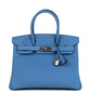 Birkin 30 Ghillies Bleu Paradise Clemence and Evercolor Palladium Hardware