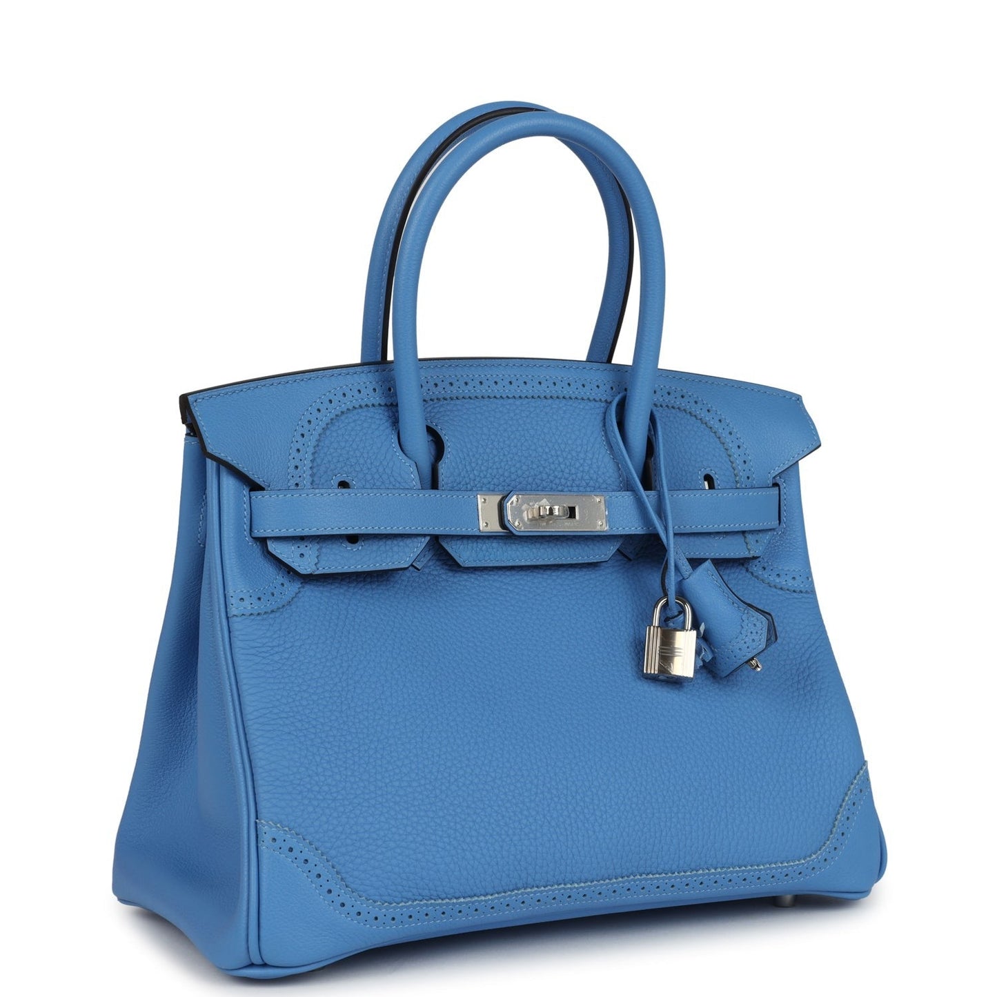 Birkin 30 Ghillies Bleu Paradise Clemence and Evercolor Palladium Hardware