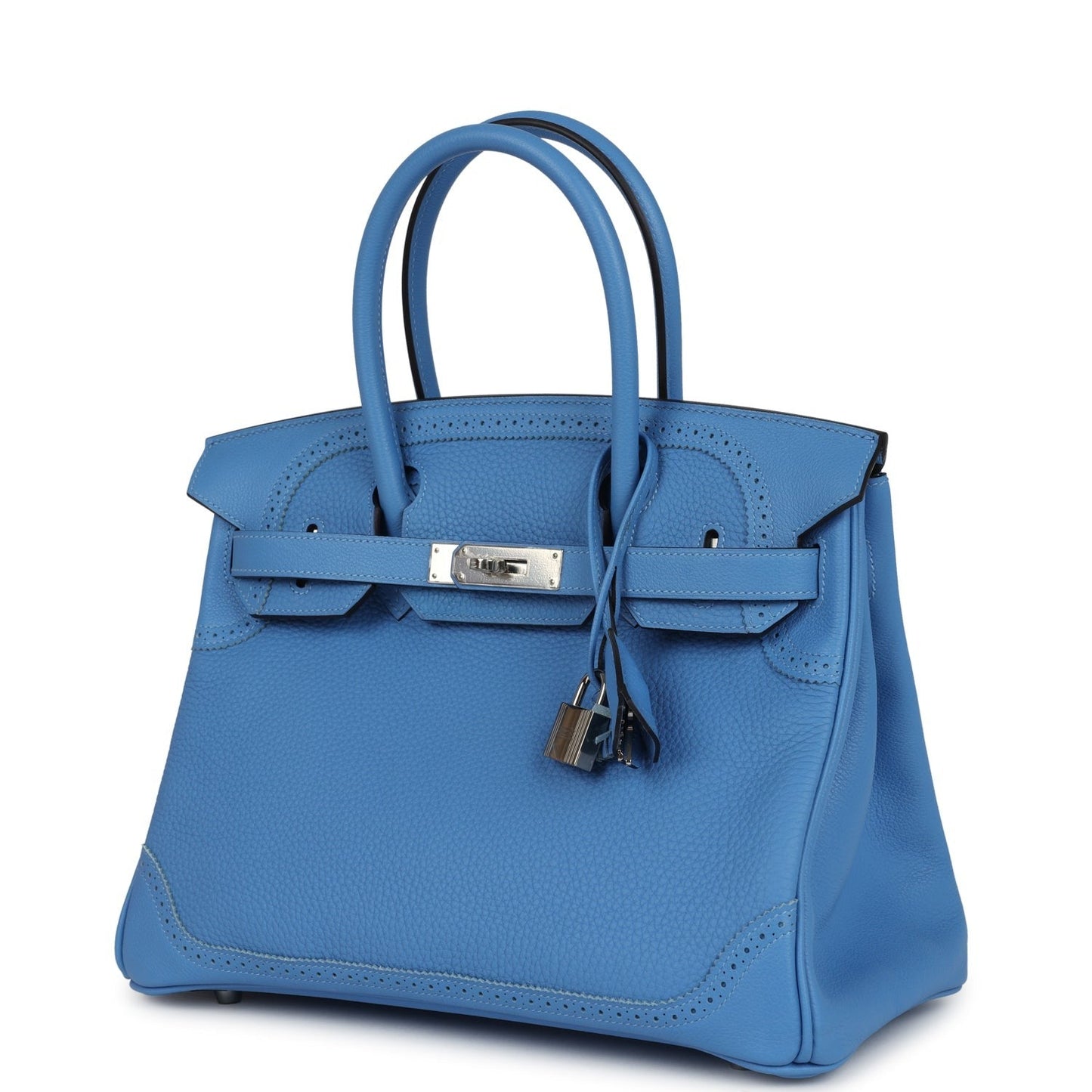 Birkin 30 Ghillies Bleu Paradise Clemence and Evercolor Palladium Hardware