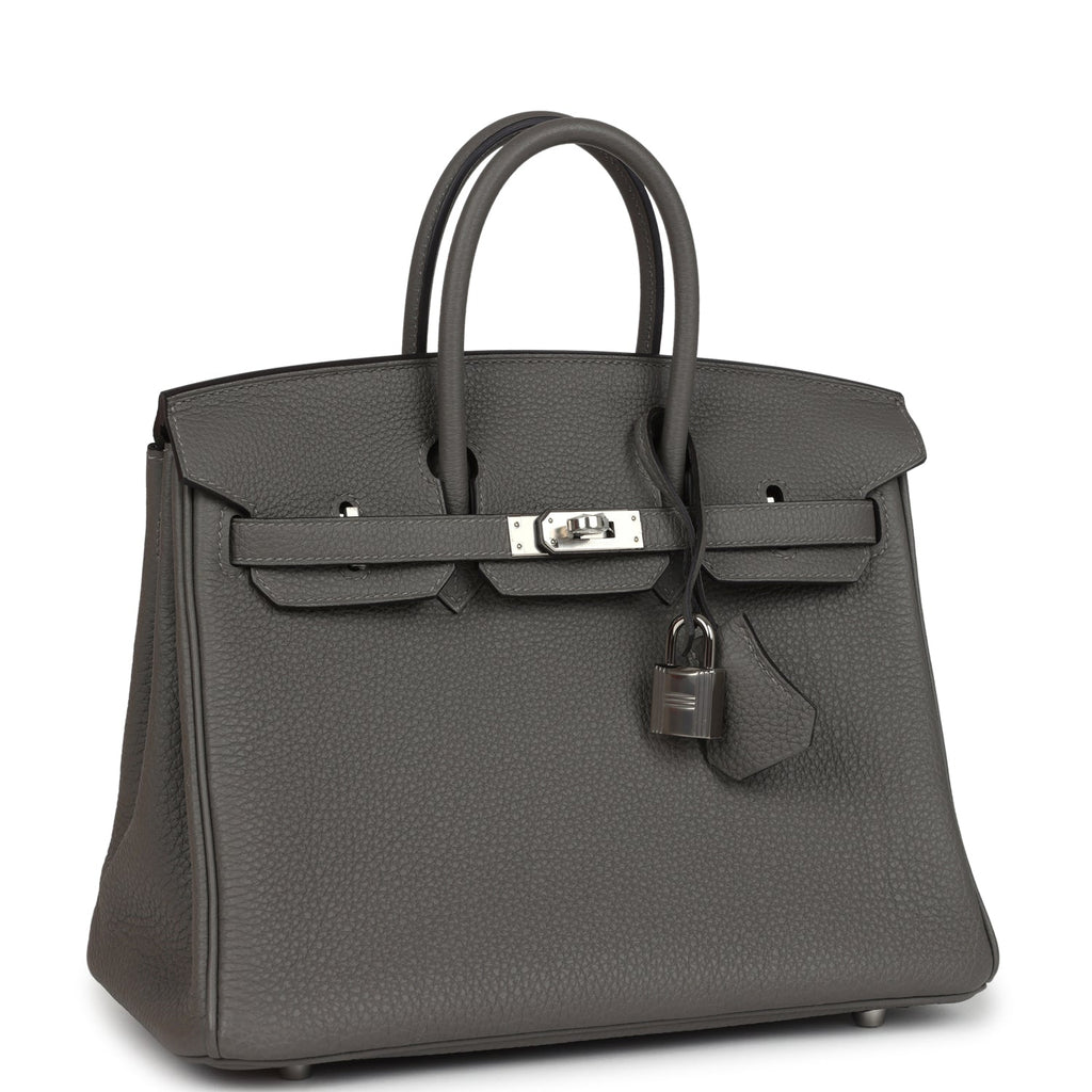 Birkins 25 Gris Meyer Togo Palladium Hardware