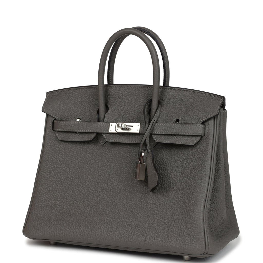 Birkins 25 Gris Meyer Togo Palladium Hardware