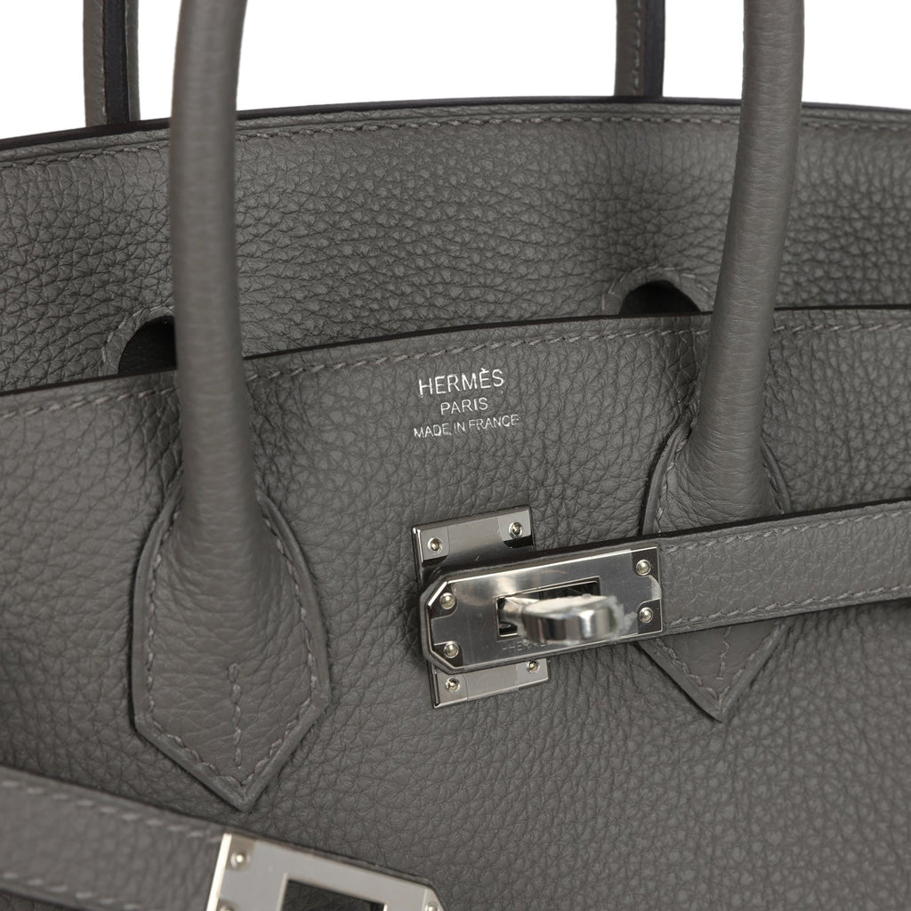 Birkins 25 Gris Meyer Togo Palladium Hardware