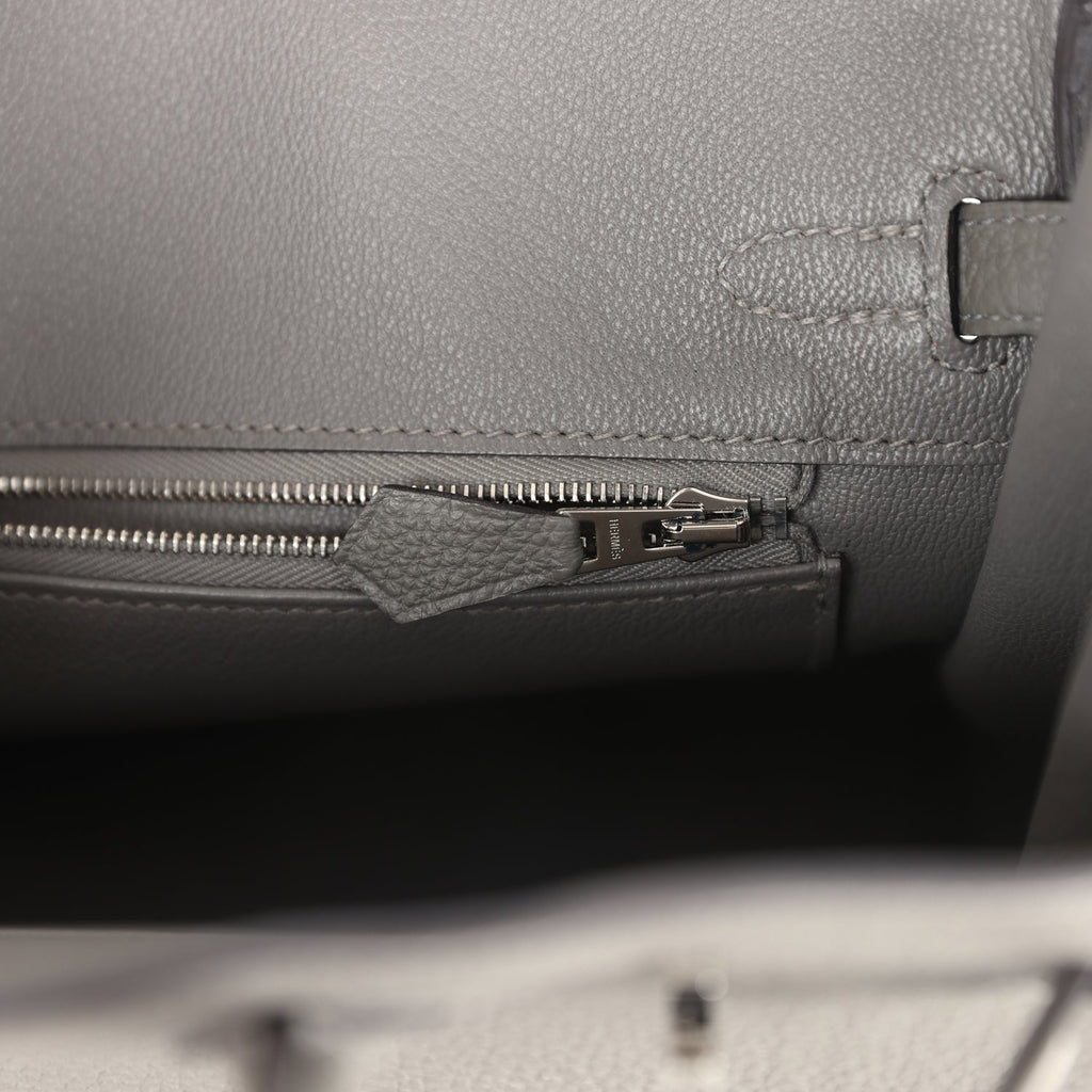 Birkins 25 Gris Meyer Togo Palladium Hardware