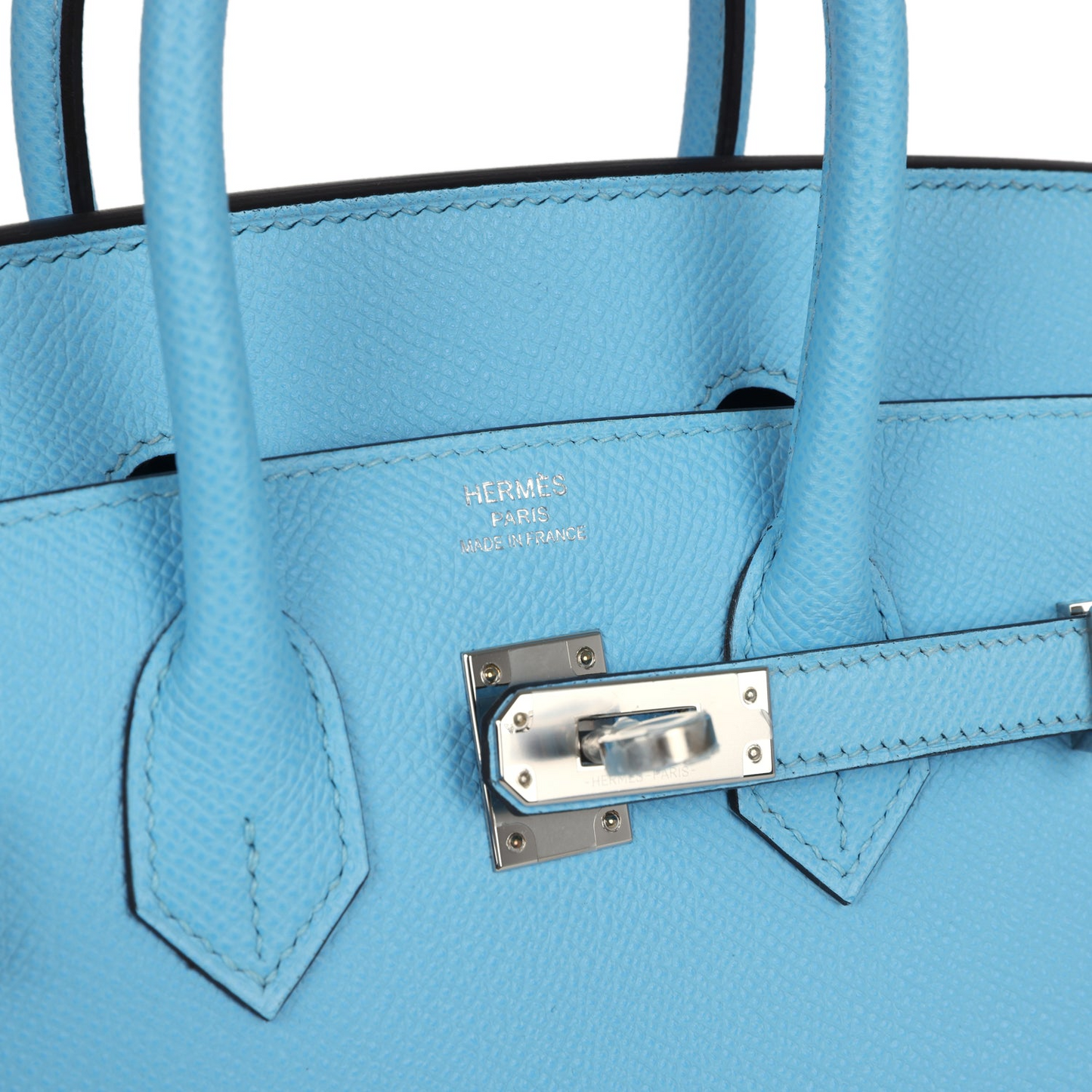 Birkins 25 Celeste Epsom Palladium Hardware