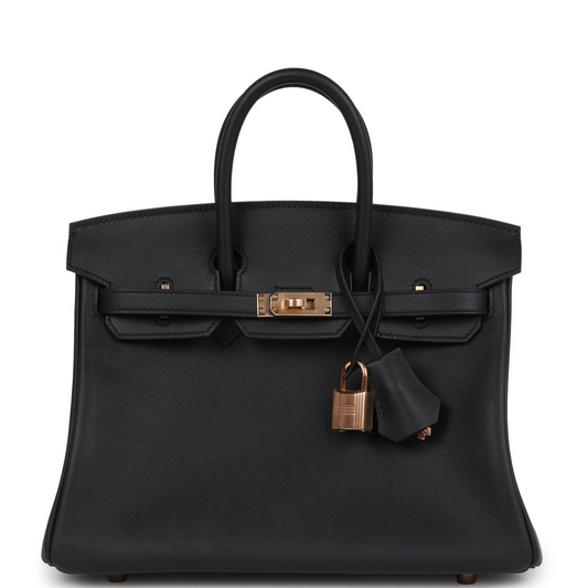 Birkins 25 Black Swift Rose Gold Hardware