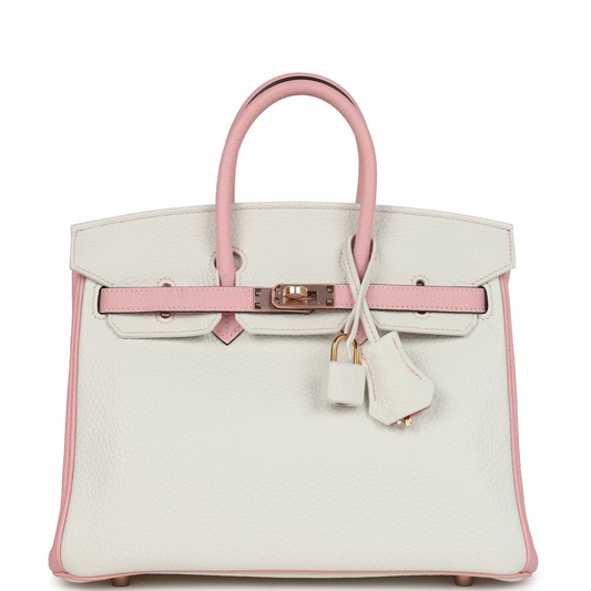 Hermès Special Order (HSS) Birkin 25 White and Rose Sakura Clemence Rose Gold Hardware
