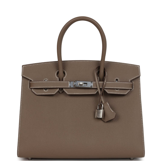 Birkin Sellier 30 Etoupe Epsom Palladium Hardware