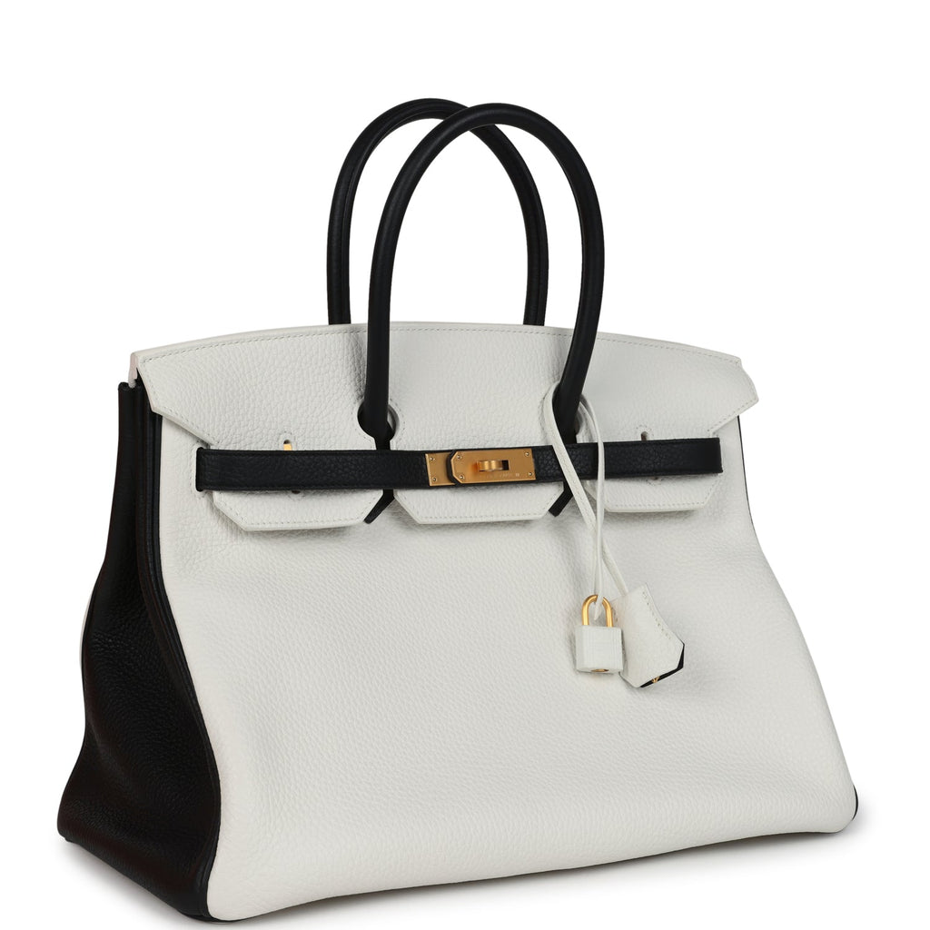 Hermès Special Order (HSS) Birkin White and Black Clemence Brushed Gold Hardware
