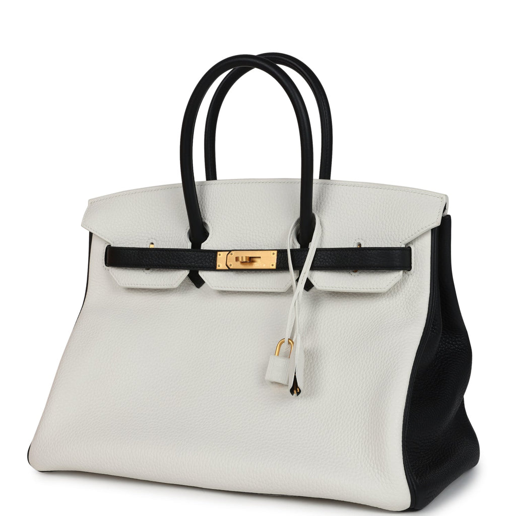 Hermès Special Order (HSS) Birkin White and Black Clemence Brushed Gold Hardware