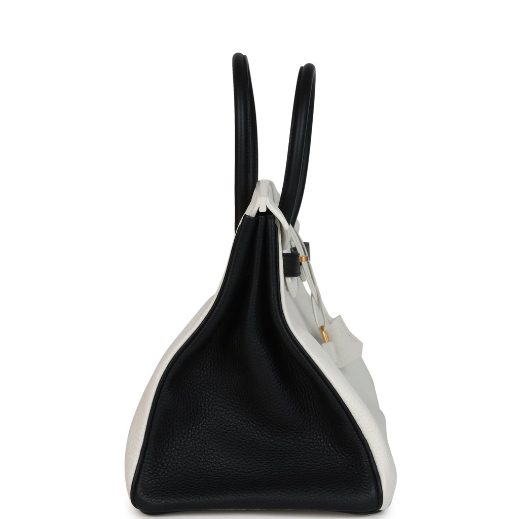 Hermès Special Order (HSS) Birkin White and Black Clemence Brushed Gold Hardware