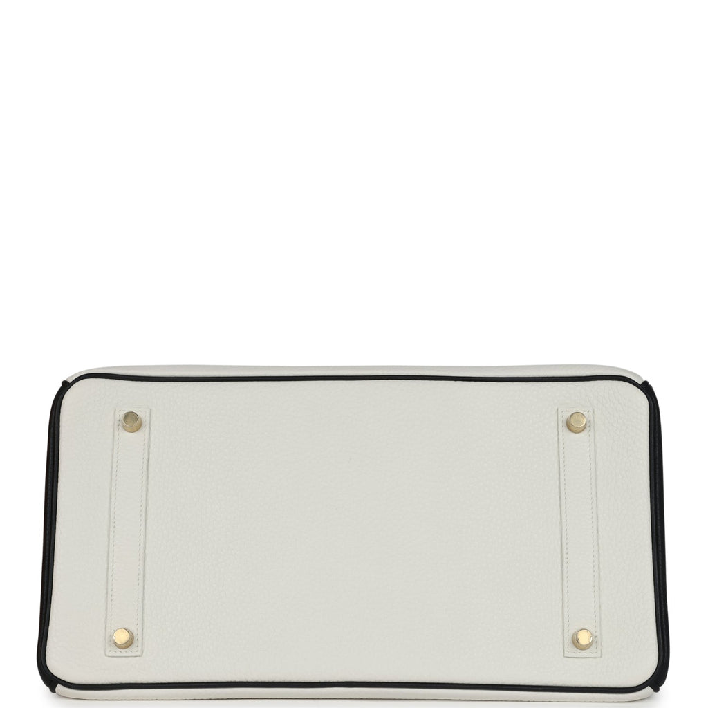 Hermès Special Order (HSS) Birkin White and Black Clemence Brushed Gold Hardware