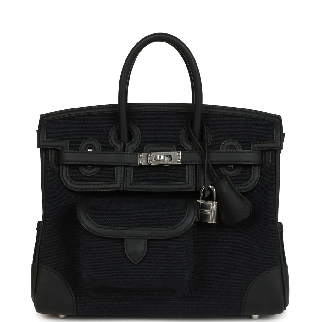 Birkins 25 Cargo Black Toile Goeland and Black Swift Palladium Hardware