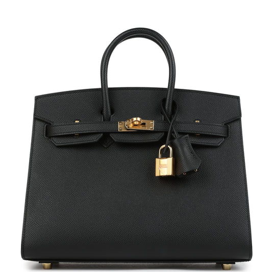 Birkin Sellier 25 Black Epsom Gold Hardware