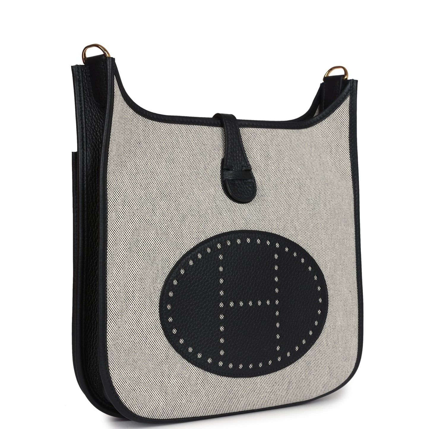 Evelyne III PM Black Clemence and Ecru Toile Gold Hardware