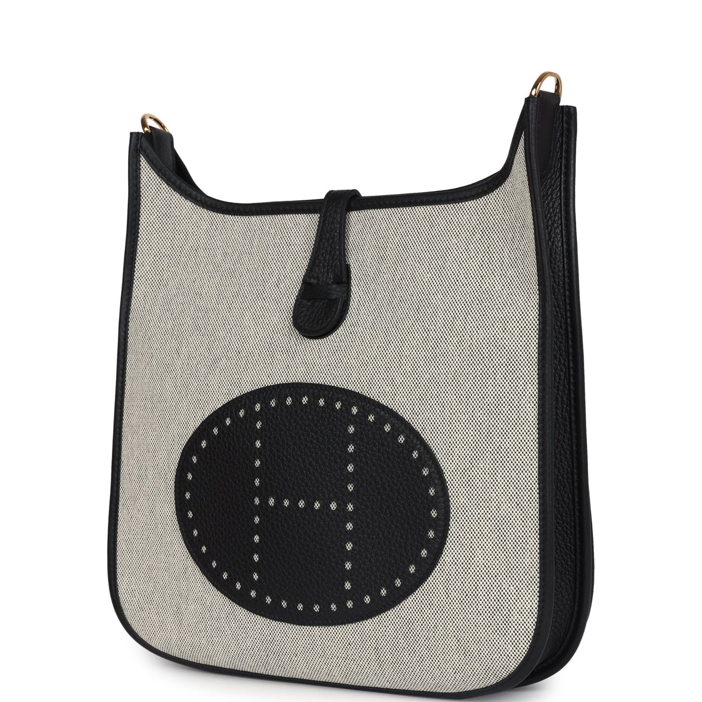 Evelyne III PM Black Clemence and Ecru Toile Gold Hardware