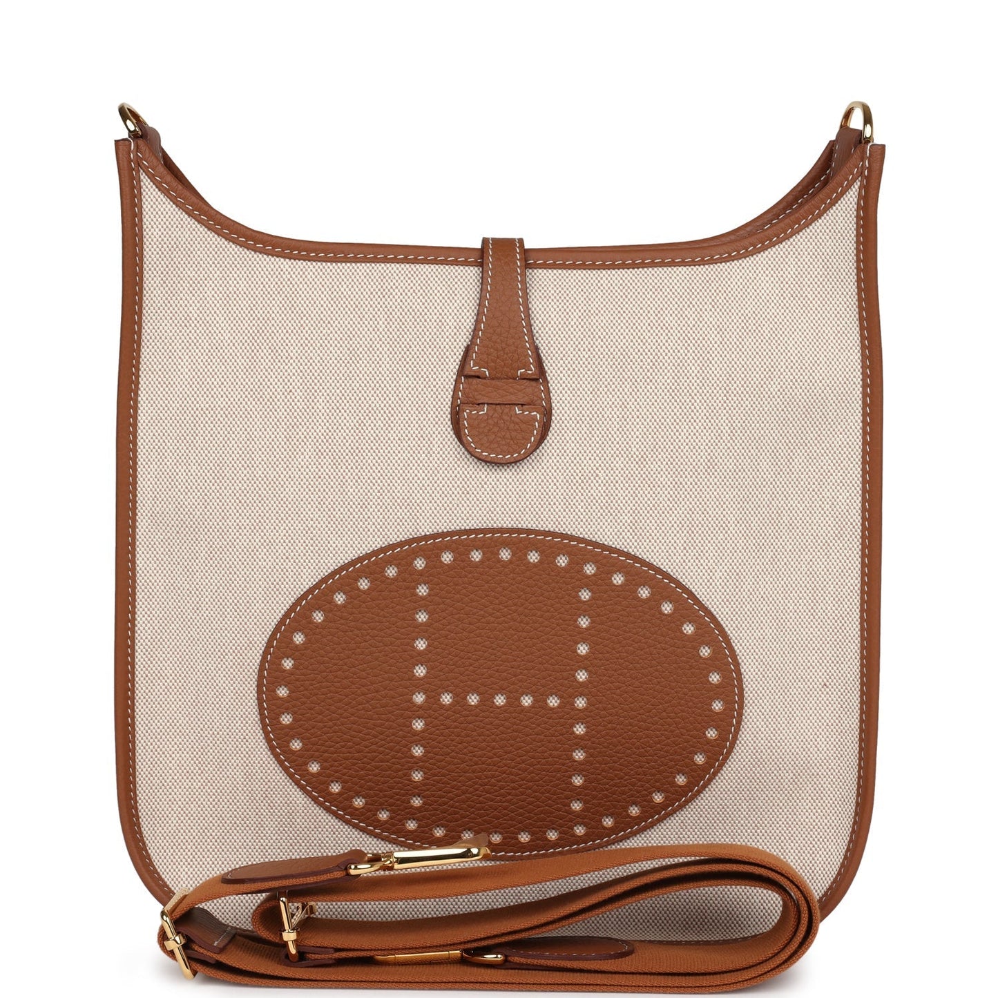 Evelyne III PM Gold Clemence and Ecru Toile H Canvas Gold Hardware