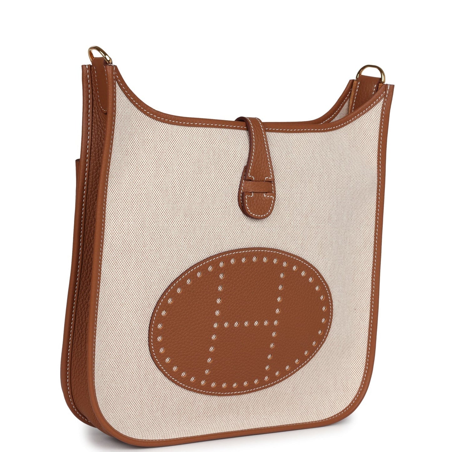 Evelyne III PM Gold Clemence and Ecru Toile H Canvas Gold Hardware