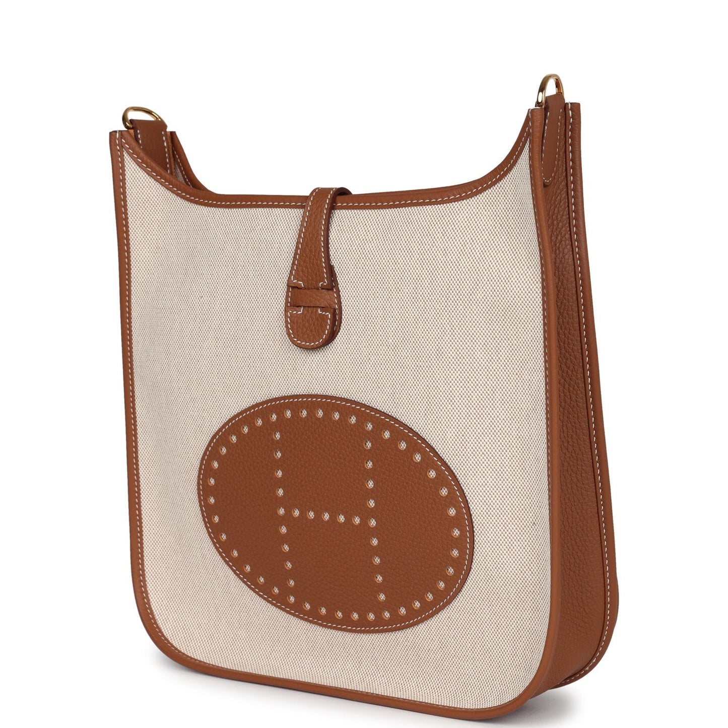 Evelyne III PM Gold Clemence and Ecru Toile H Canvas Gold Hardware