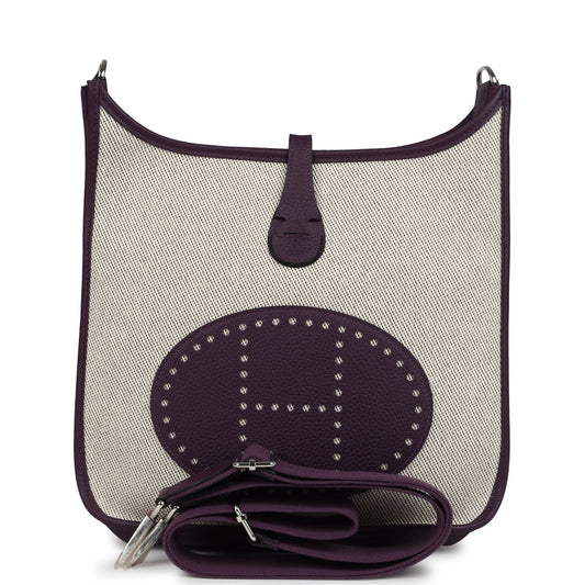 Evelyne III PM Cassis Clemence and Ecru Toile H Palladium Hardware