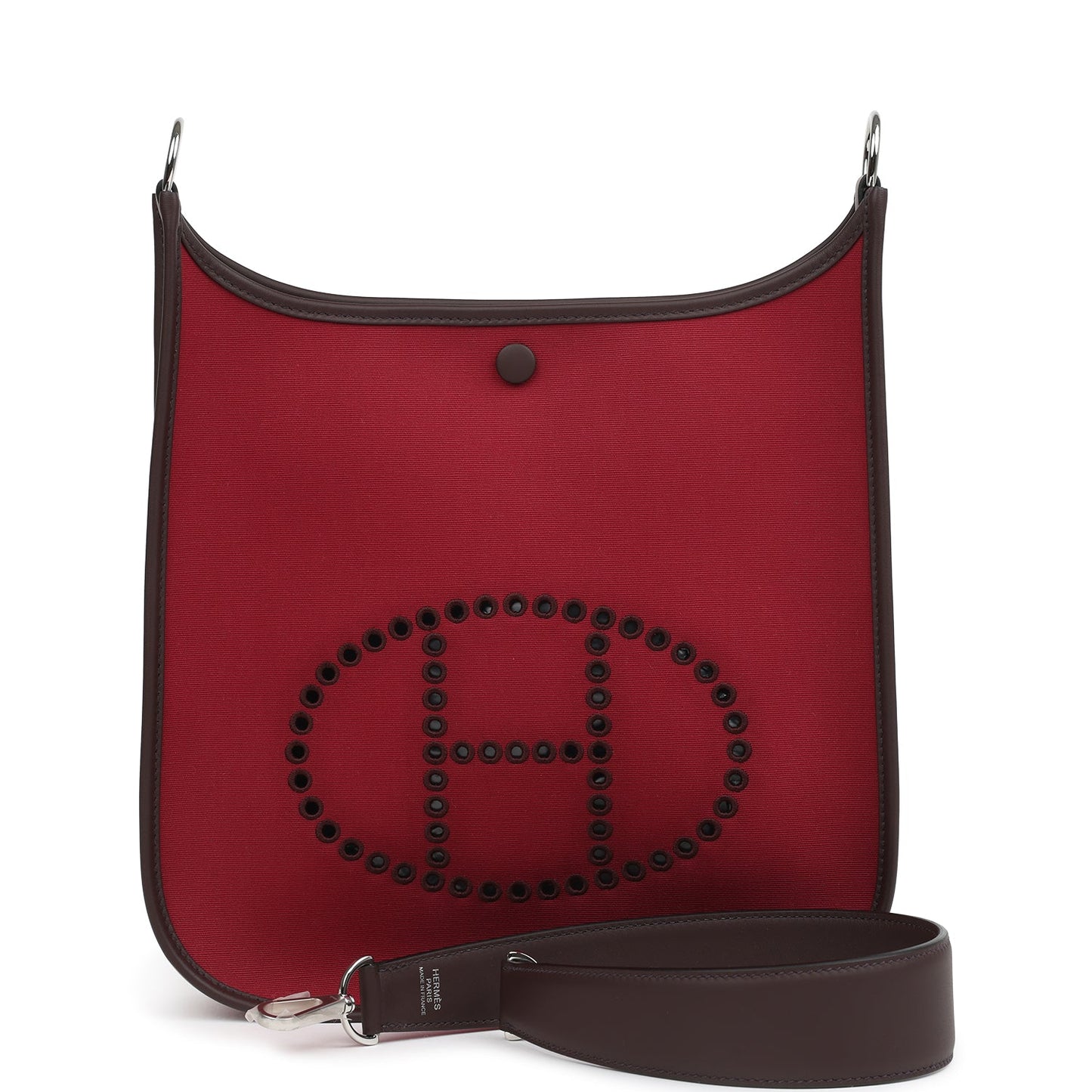 Neo Evelyne PM Rubis Officier Canvas and Rouge Sellier Swift Palladium Hardware