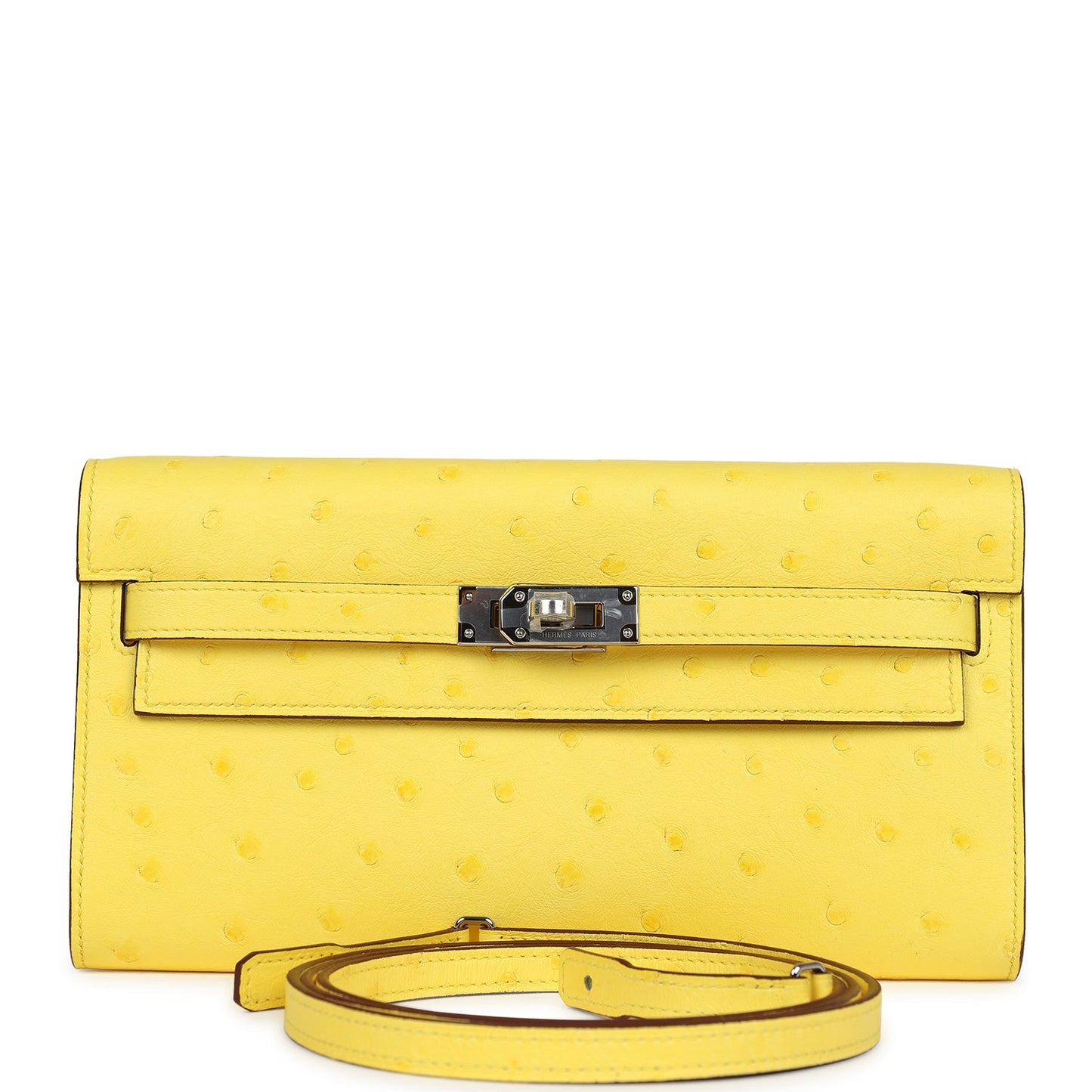 Kelly To Go Wallet Jaune Citron Ostrich Palladium Hardware