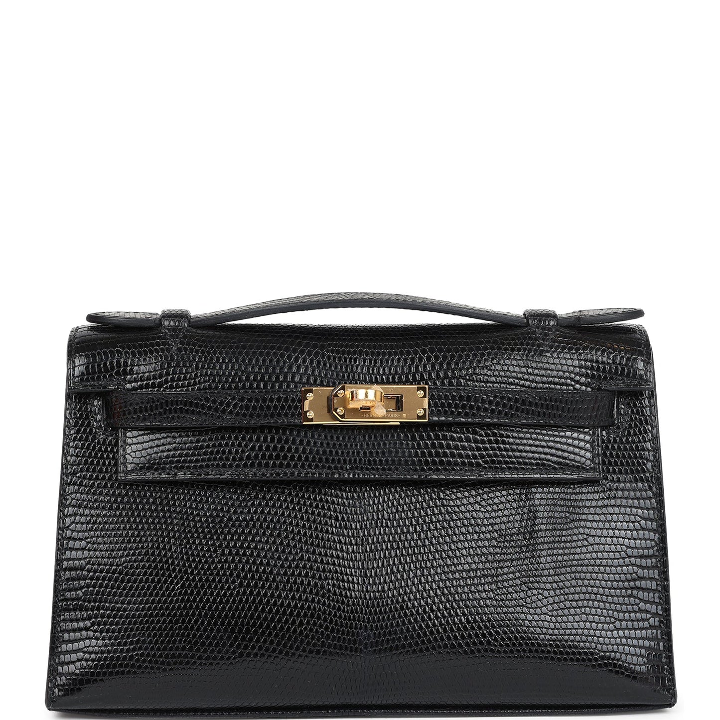 Kelly Pochette Black Varanus Niloticus Lizard Gold Hardware