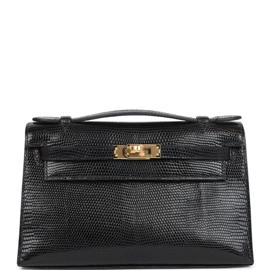 Kelly Pochette Black Varanus Niloticus Lizard Gold Hardware