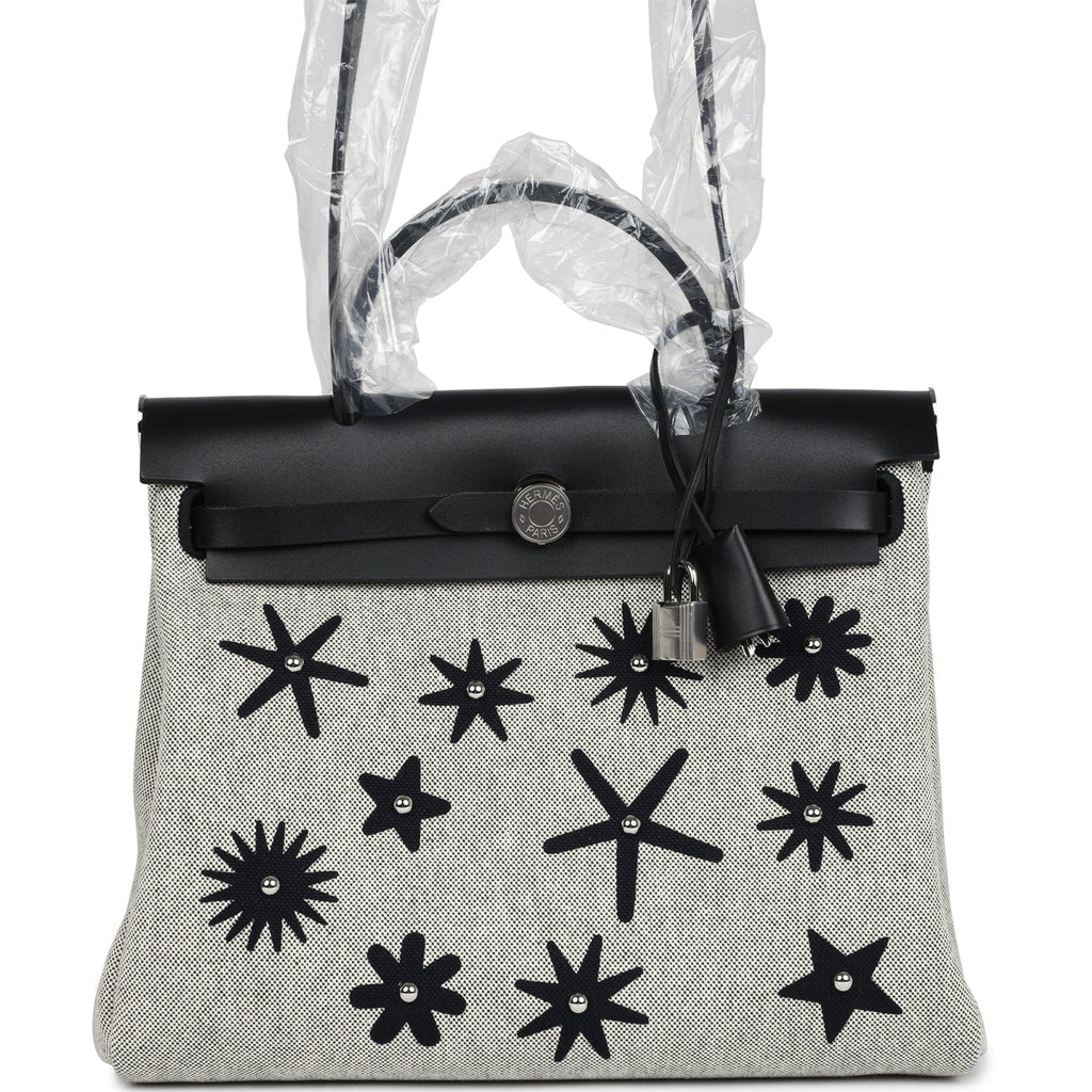 Herbag Zip 31 PM Hobnailed Black and Ecru Printed H Plume Canvas and Vache Hunter Palladium Hardware