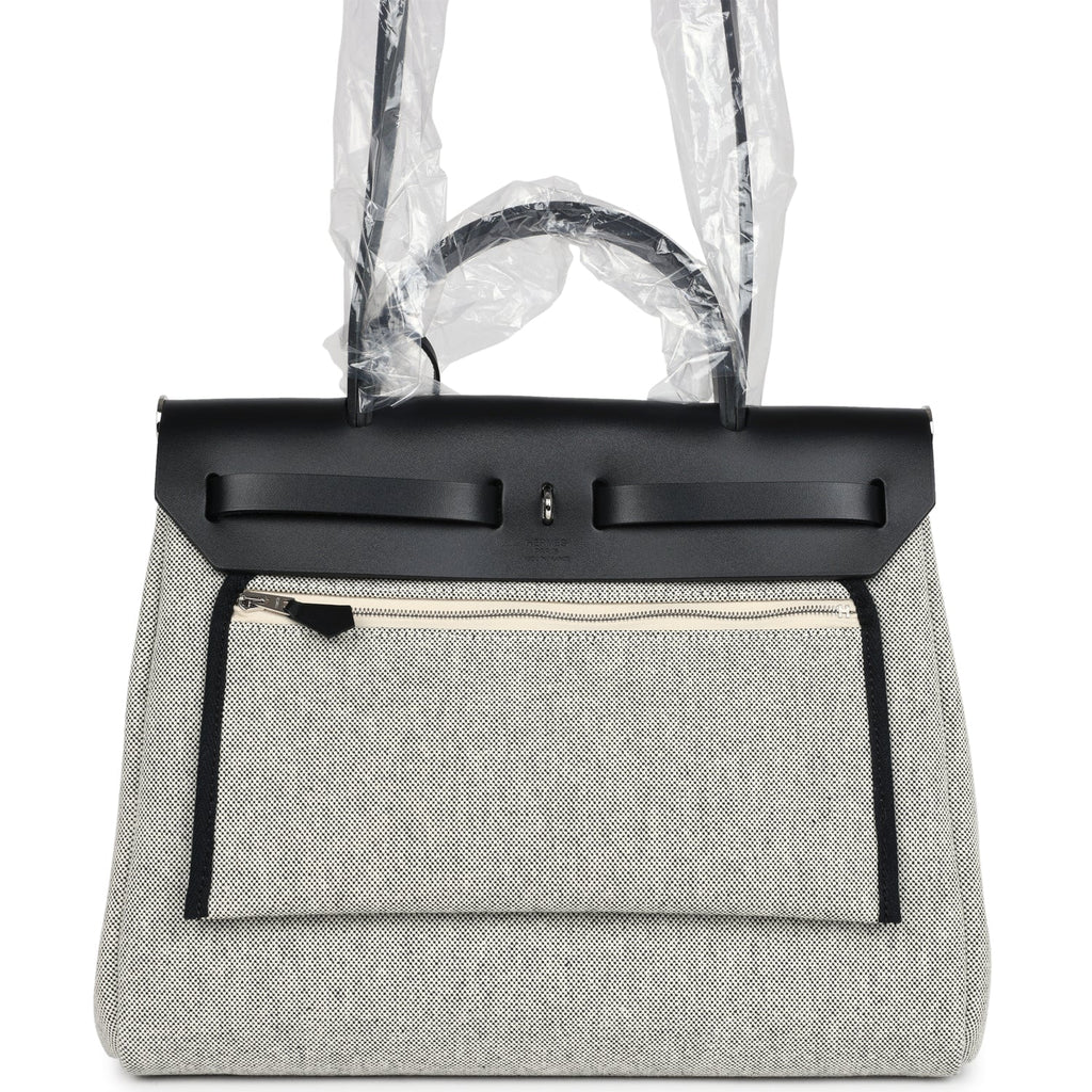 Herbag Zip 31 PM Hobnailed Black and Ecru Printed H Plume Canvas and Vache Hunter Palladium Hardware