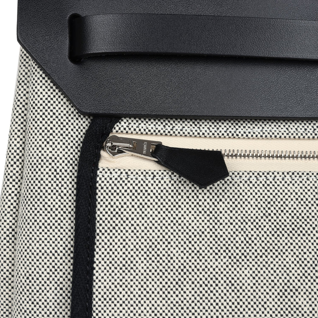 Herbag Zip 31 PM Hobnailed Black and Ecru Printed H Plume Canvas and Vache Hunter Palladium Hardware