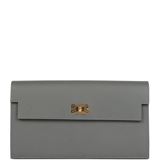 Kelly Pocket Long Wallet Gris Meyer Madame Gold Hardware
