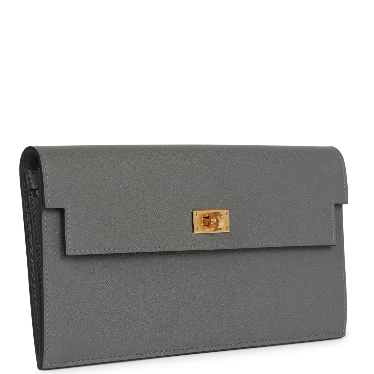 Kelly Pocket Long Wallet Gris Meyer Madame Gold Hardware