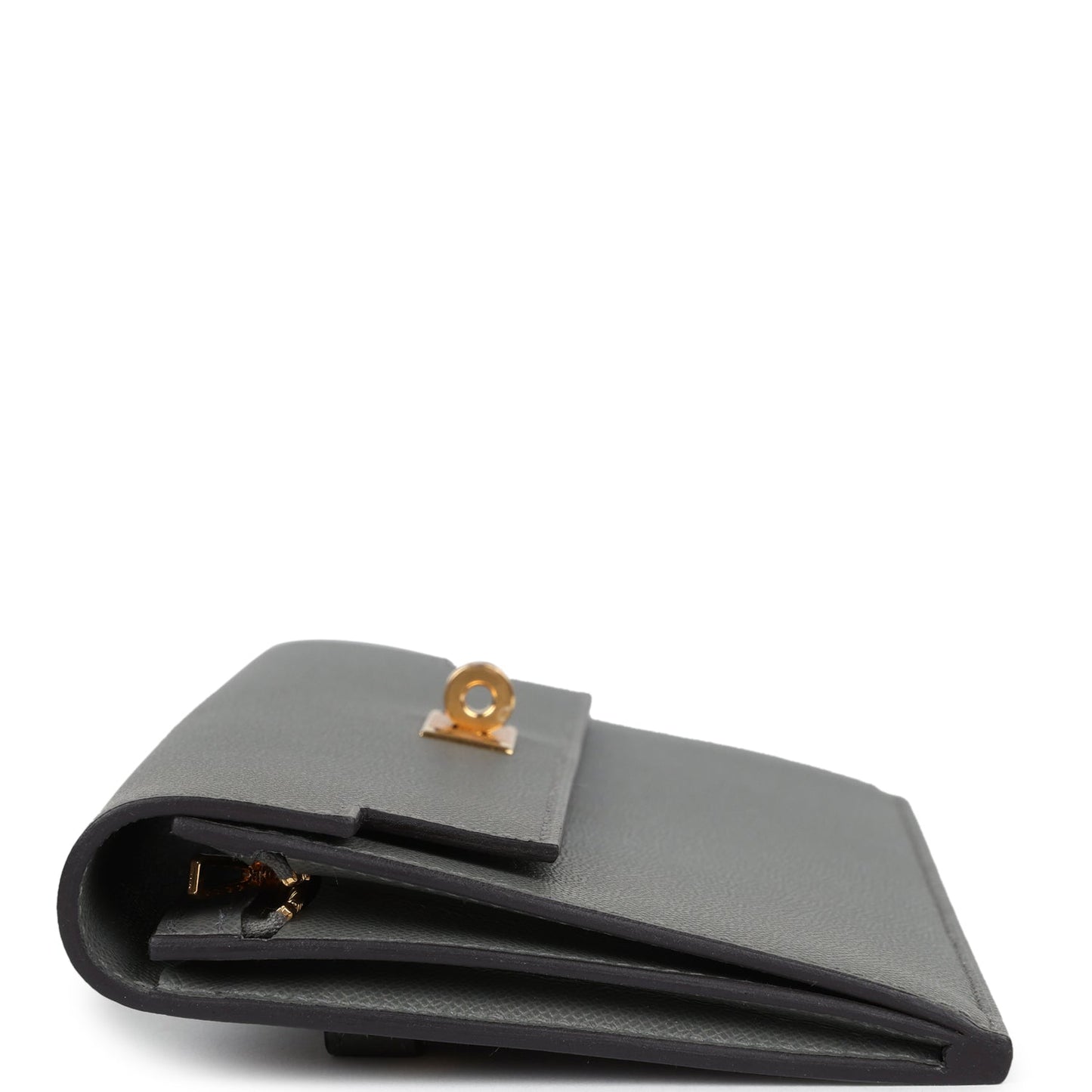 Kelly Pocket Long Wallet Gris Meyer Madame Gold Hardware