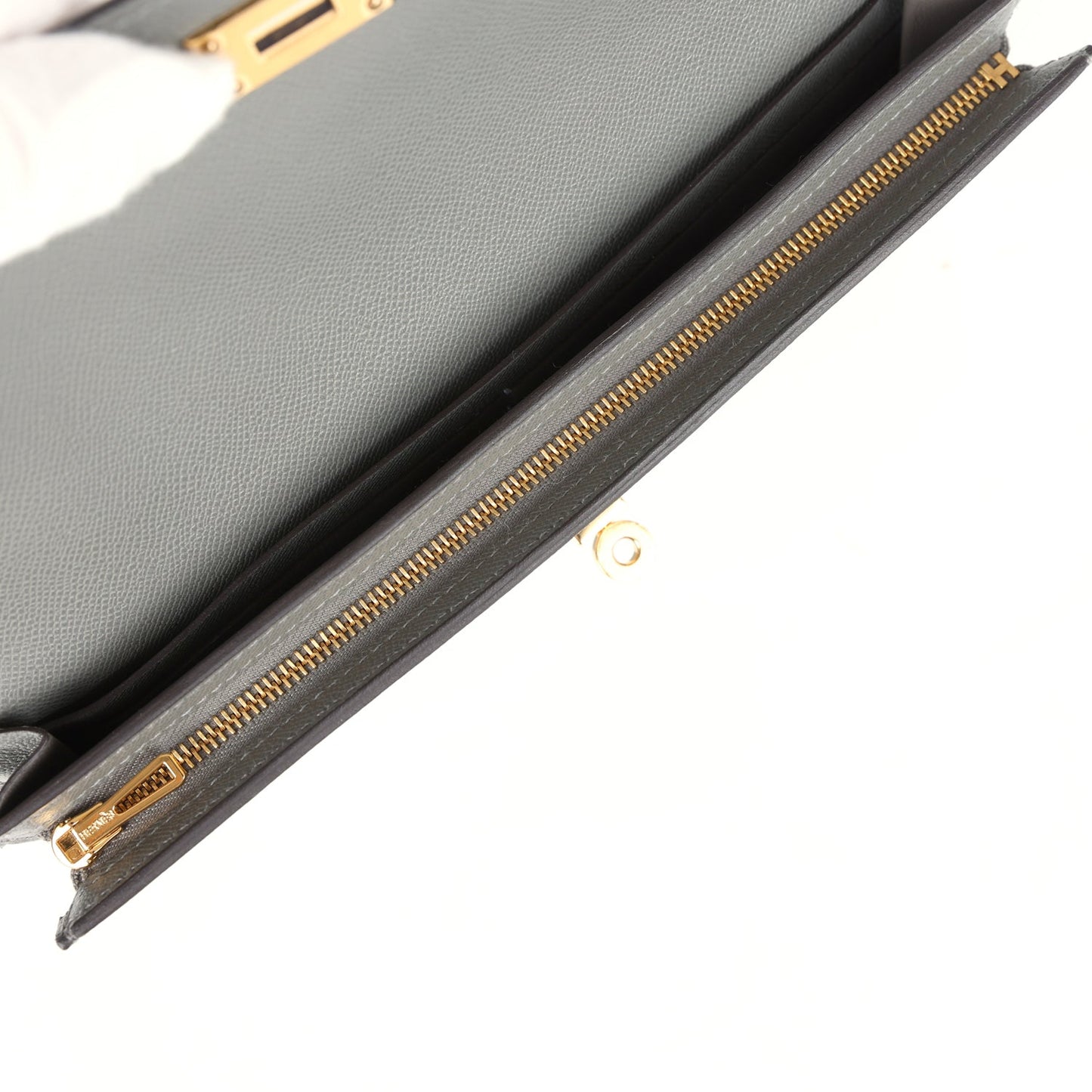 Kelly Pocket Long Wallet Gris Meyer Madame Gold Hardware
