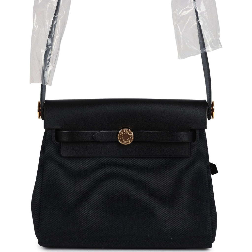 Herbag Zip 20 Mini Black Toile Militaire Canvas and Black Vache Hunter Gold Hardware