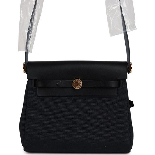 Herbag Zip 20 Mini Black Toile Militaire Canvas and Black Vache Hunter Gold Hardware