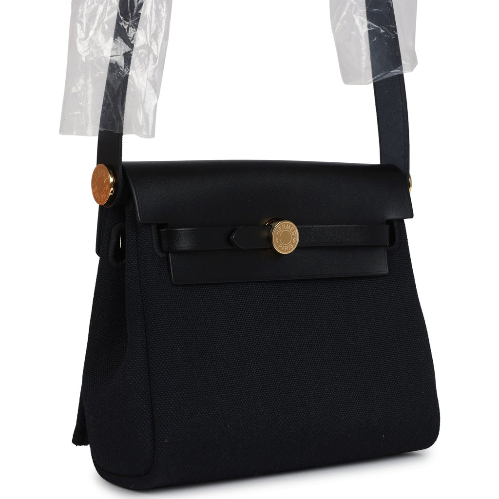 Herbag Zip 20 Mini Black Toile Militaire Canvas and Black Vache Hunter Gold Hardware