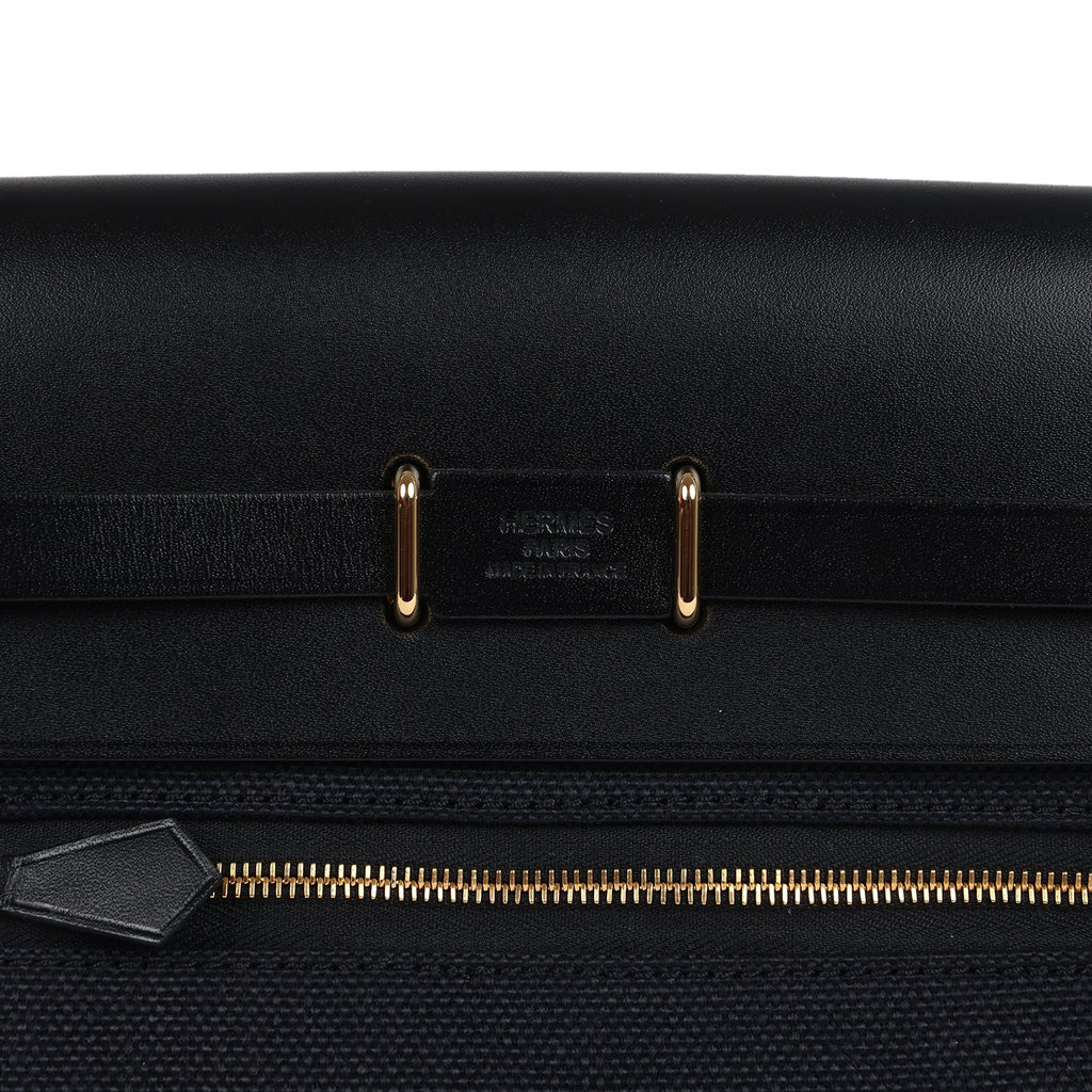 Herbag Zip 20 Mini Black Toile Militaire Canvas and Black Vache Hunter Gold Hardware