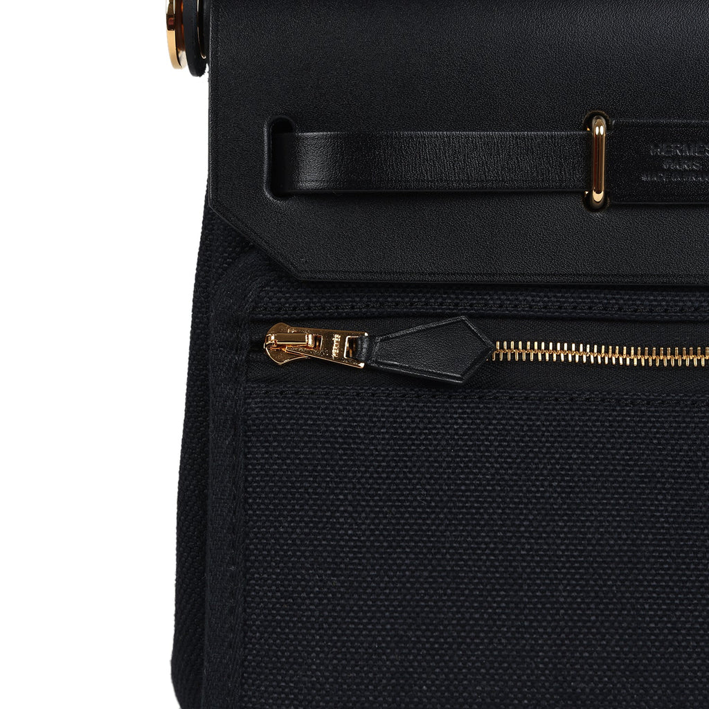Herbag Zip 20 Mini Black Toile Militaire Canvas and Black Vache Hunter Gold Hardware