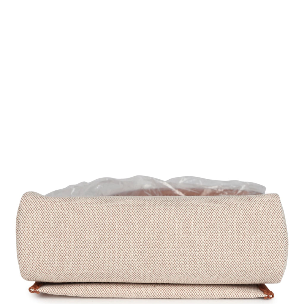 Herbag Zip 20 Mini Ecru and Beige Toile H Canvas and Fauve Vache Hunter Gold Hardware