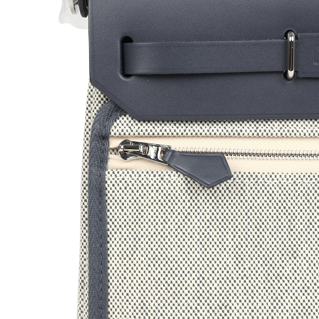 Herbag Zip 20 Mini Ecru and Ardoise Toile H Canvas and Ardoise Vache Hunter Palladium Hardware