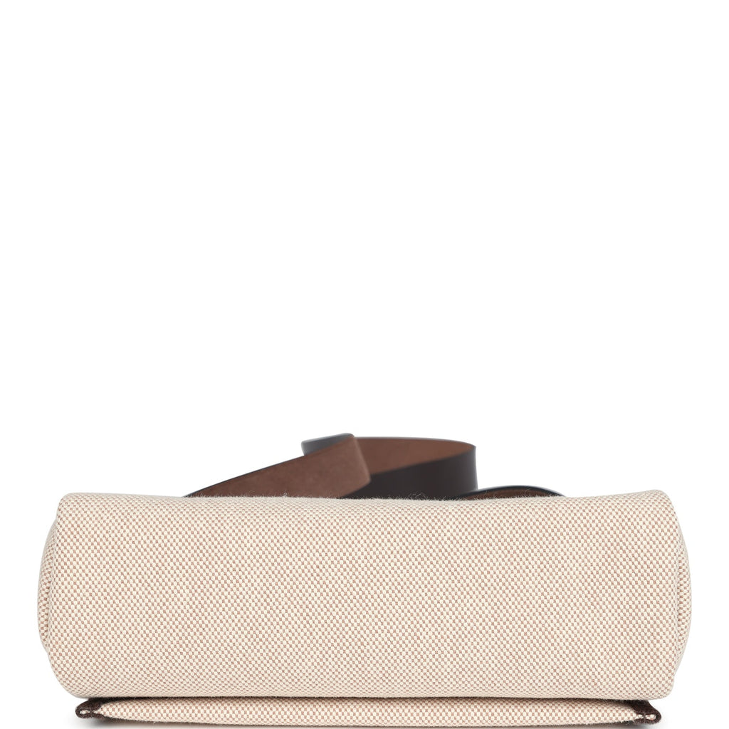 Herbag Zip 20 Mini Ecru and Beige Toile H Canvas and Ebene Vache Hunter Gold Hardware