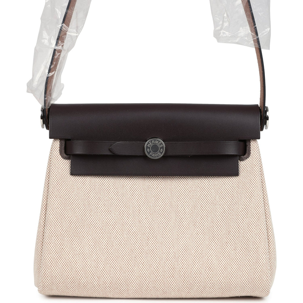 Herbag Zip 20 Mini Ecru and Beige Toile H Canvas and Ebene Vache Hunter Palladium Hardware