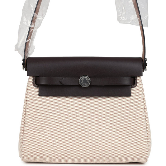 Herbag Zip 20 Mini Ecru and Beige Toile H Canvas and Ebene Vache Hunter Palladium Hardware